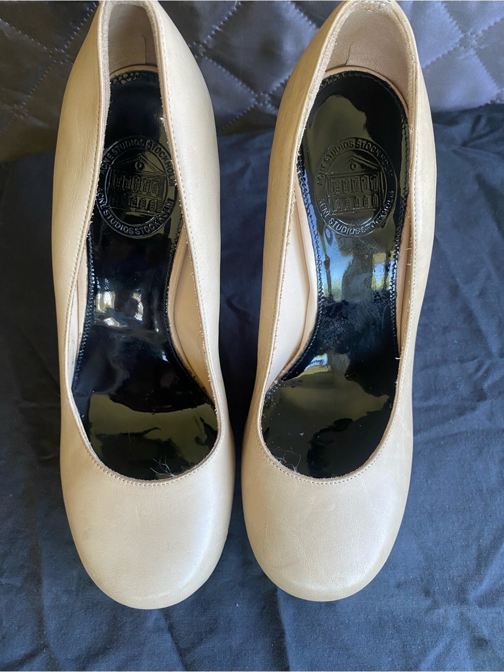 Vintage Acne Studios Stockholm Beige Leather Round Toe Platform Pumps Heels 38